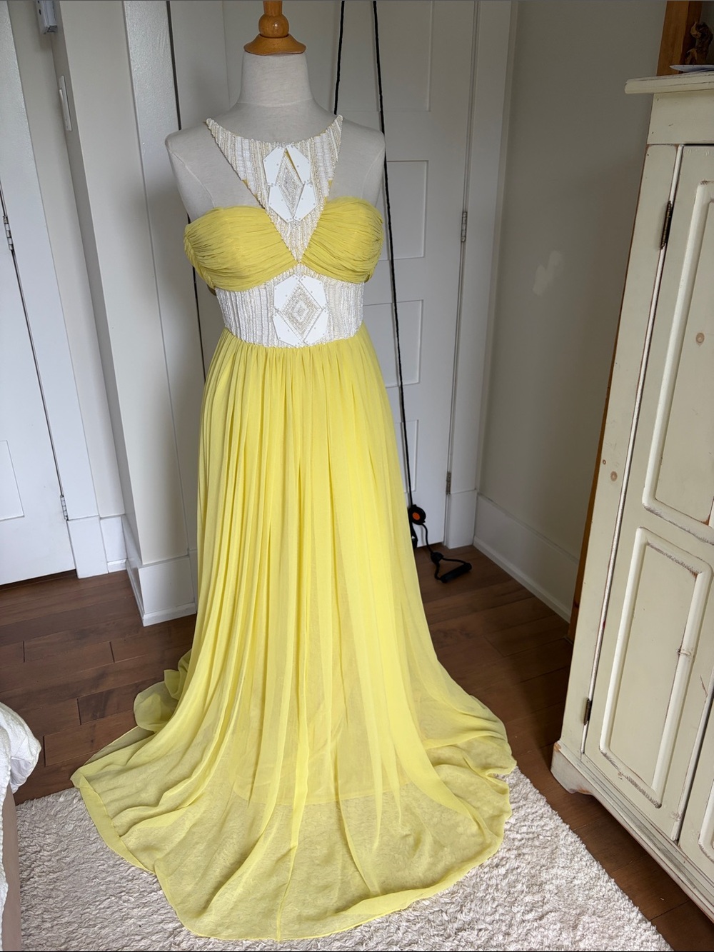 JS Collections Yellow Beaded Cutout Prom Gown